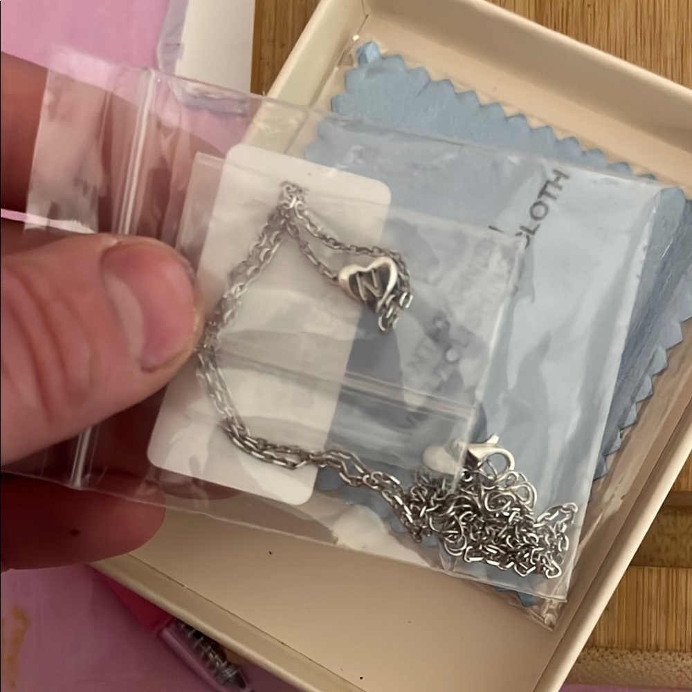 Delicate Silver N Heart Pendant Necklace